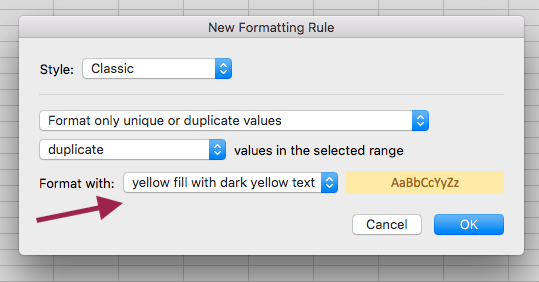 Conditional Formatting options